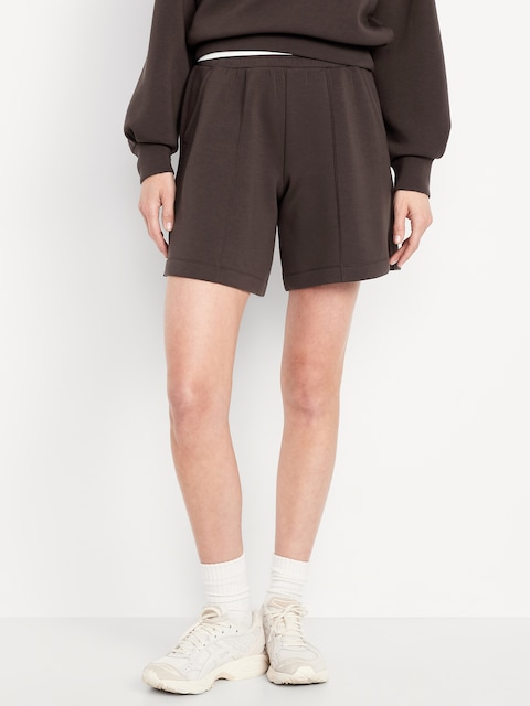 High-Waisted Bounce Fleece Shorts -- 8-inch inseam - Brown
