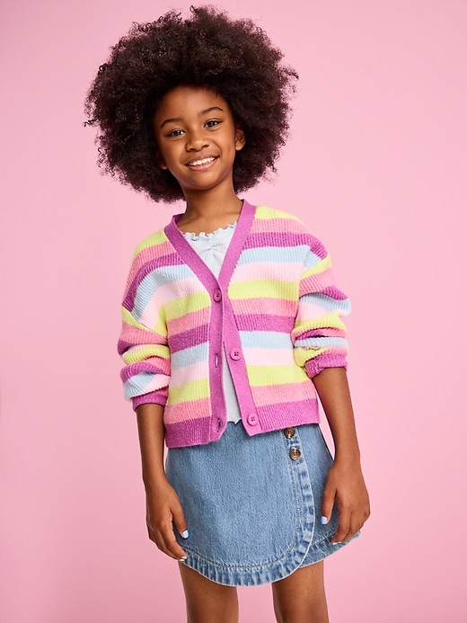 View large product image 1 of 5. High-Waisted Wrap-Front Jean Skort for Girls