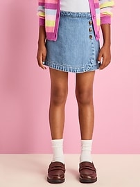View large product image 3 of 5. High-Waisted Wrap-Front Jean Skort for Girls