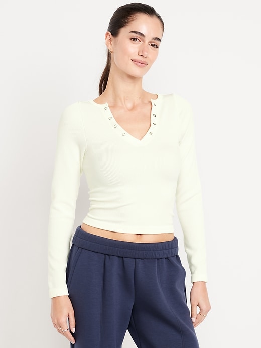 Image number 1 showing, Exhale Seamless Cropped Henley Top