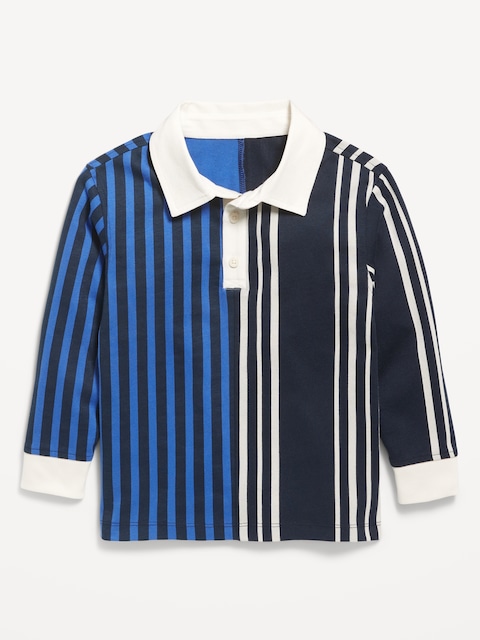 Oversized Long-Sleeve Rugby Shirt for Toddler Boys - Navy Stripe