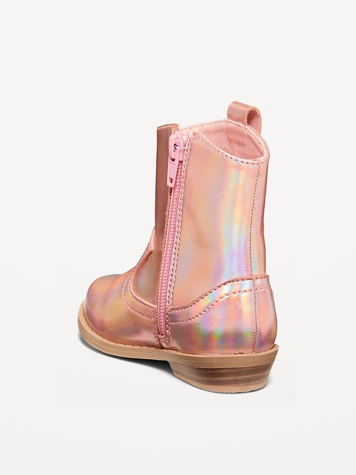 View large product image 2 of 3. Shiny Side-Zip Western Boots for Toddler Girls