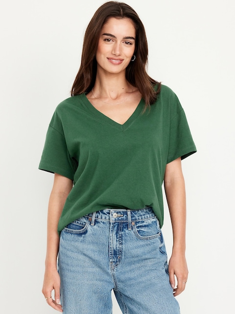 T-shirt rétro à col en V - Vert