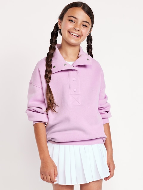 Oversized Snap-Button Sweatshirt for Girls - Purple