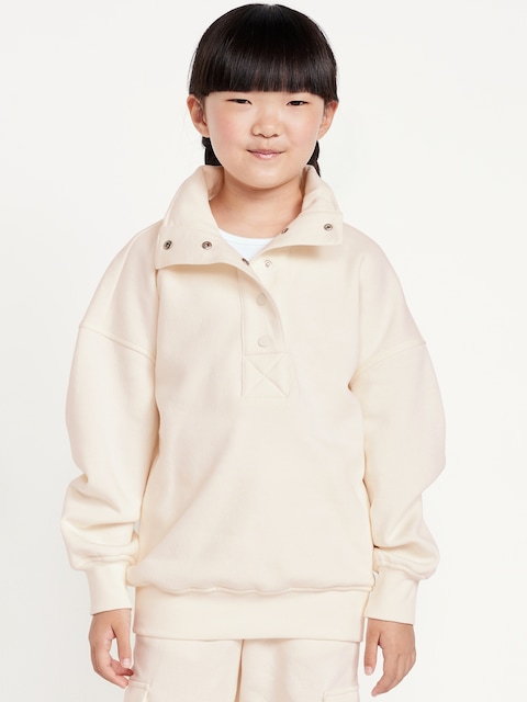 Oversized Snap-Button Sweatshirt for Girls - White