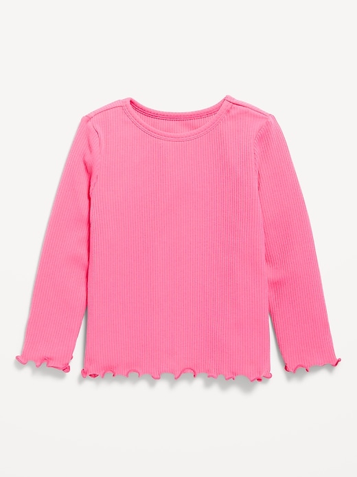 Image number 1 showing, Long-Sleeve Lettuce-Edge Ribbed T-Shirt for Toddler Girls