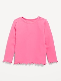 Image number 1 showing, Long-Sleeve Lettuce-Edge Ribbed T-Shirt for Toddler Girls