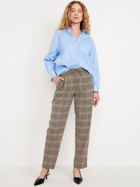 High-Waisted Billie Straight Plaid Ankle Pants