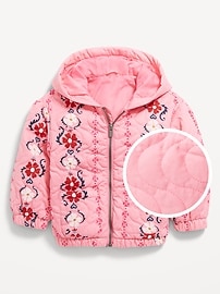 Image number 1 showing, Printed Quilted Pocket Twill Jacket for Toddler Girls