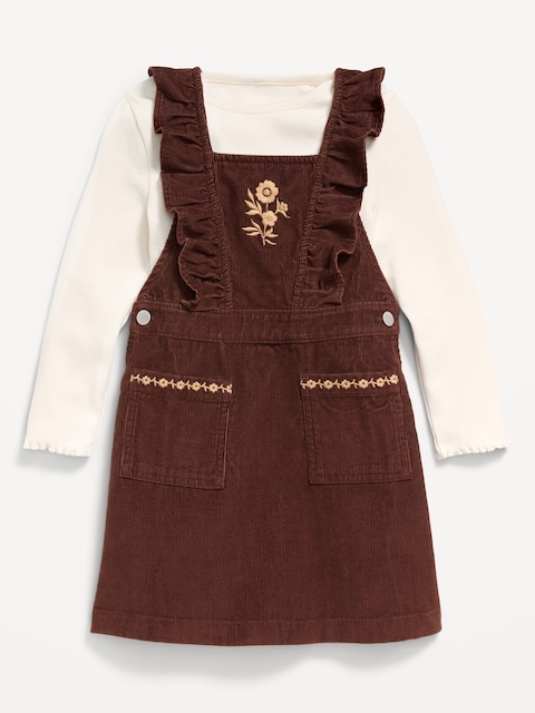Long-Sleeve T-Shirt and Corduroy Dress Set for Toddler Girls - Tannin Brown