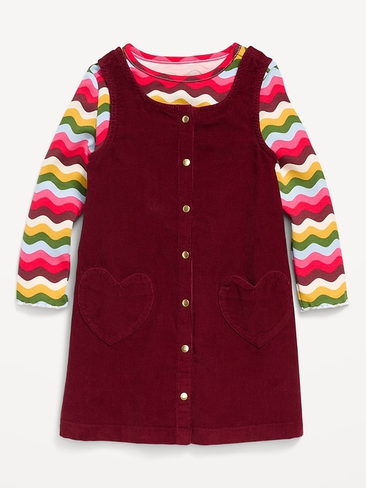 Image number 1 showing, Long-Sleeve T-Shirt and Corduroy Dress Set for Toddler Girls