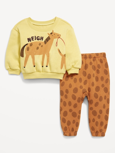 Printed Henley Sweatshirt and Sweatpants Set for Baby - Brown