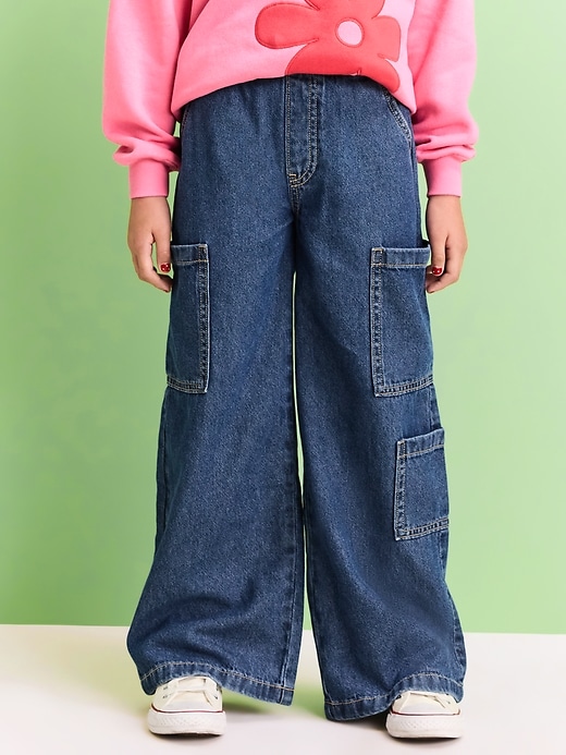Image number 3 showing, High-Waisted Pull-On Super Wide-Leg Cargo Jeans for Girls