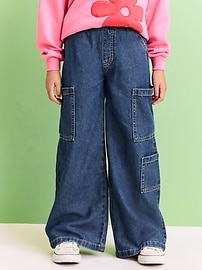 Image number 3 showing, High-Waisted Pull-On Super Wide-Leg Cargo Jeans for Girls