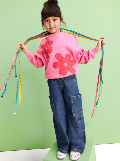 High-Waisted Pull-On Super Wide-Leg Cargo Jeans for Girls