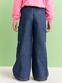 Image number 2 showing, High-Waisted Pull-On Super Wide-Leg Cargo Jeans for Girls