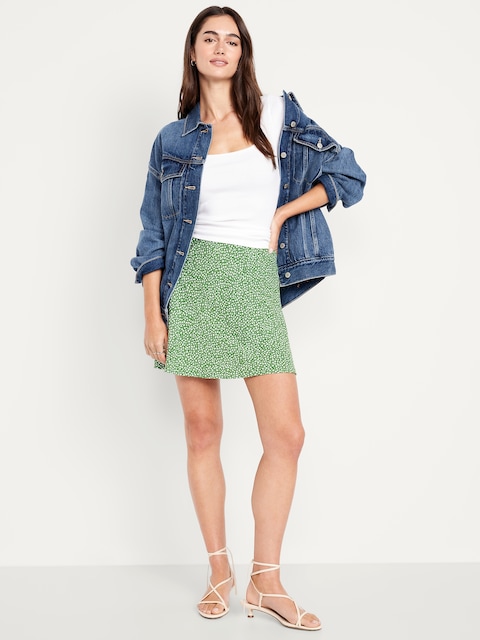 High-Waisted Crepe Mini Skirt - Green
