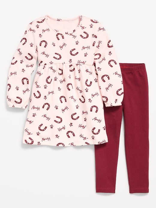 Image number 1 showing, Long-Sleeve Waffle-Knit Dress and Leggings Set for Toddler Girls