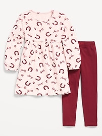Image number 1 showing, Long-Sleeve Waffle-Knit Dress and Leggings Set for Toddler Girls