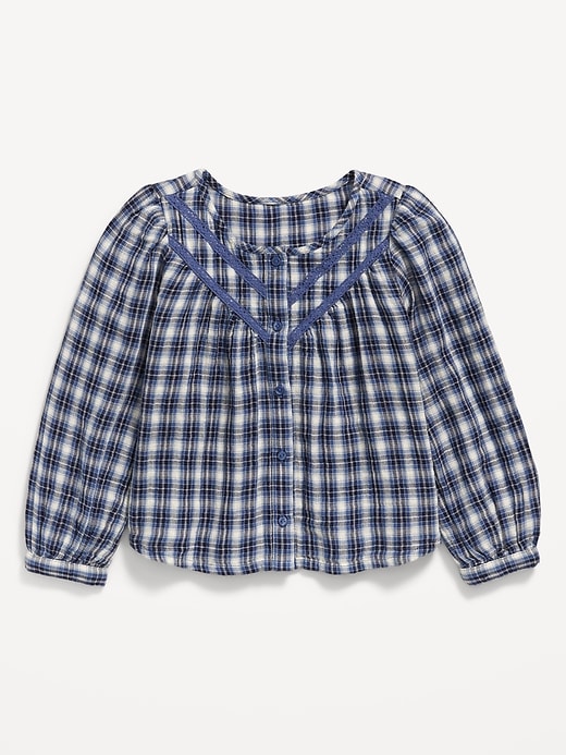 Image number 2 showing, Long-Sleeve Plaid Lace Trim Button-Front Top for Girls