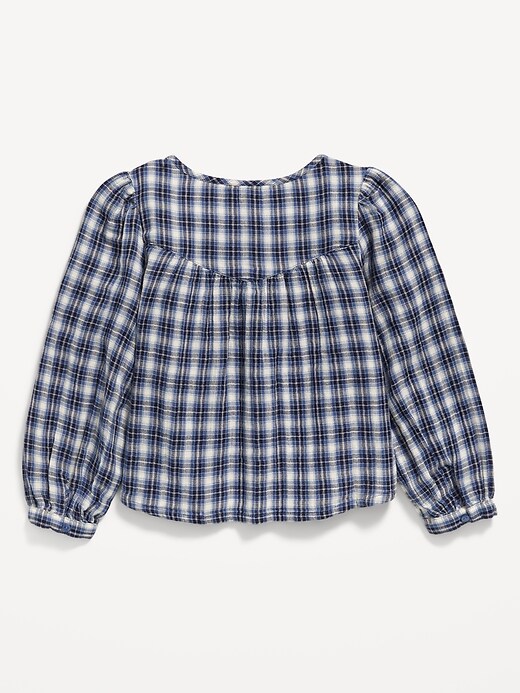 Image number 3 showing, Long-Sleeve Plaid Lace Trim Button-Front Top for Girls