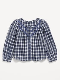 Image number 2 showing, Long-Sleeve Plaid Lace Trim Button-Front Top for Girls