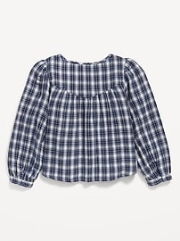 Image number 3 showing, Long-Sleeve Plaid Lace Trim Button-Front Top for Girls