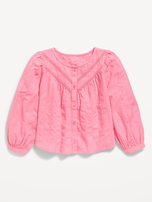 Image number 2 showing, Long-Sleeve Lace Trim Button-Front Top for Girls
