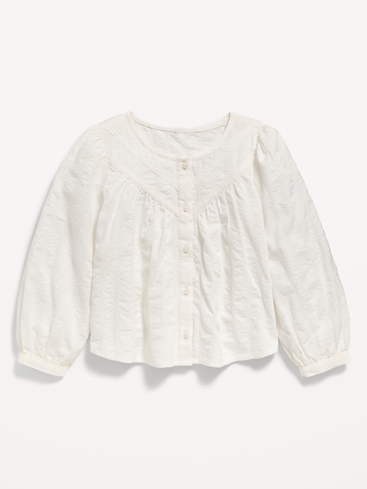 Image number 2 showing, Long-Sleeve Lace Trim Button-Front Top for Girls