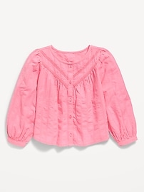 Image number 2 showing, Long-Sleeve Lace Trim Button-Front Top for Girls