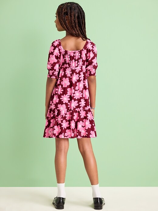 View large product image 2 of 3. Short-Sleeve Crinkle Crepe Swing Dress for Girls