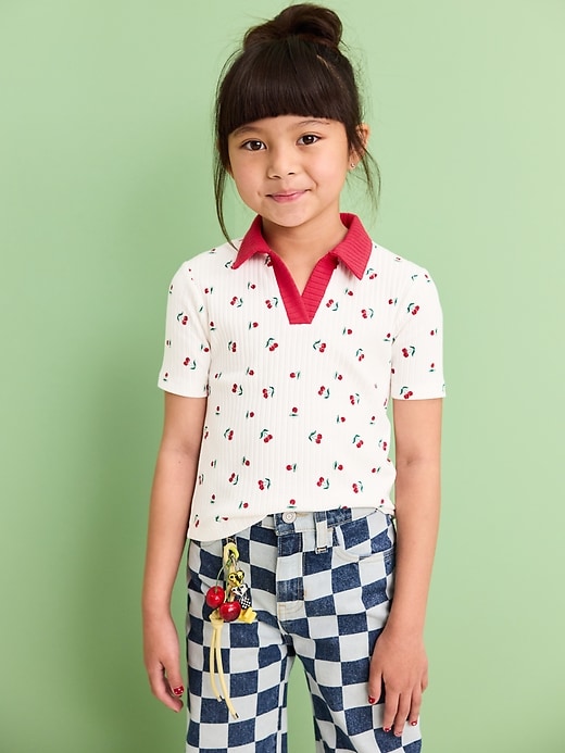 Image number 1 showing, Short-Sleeve Fitted Collared Top for Girls