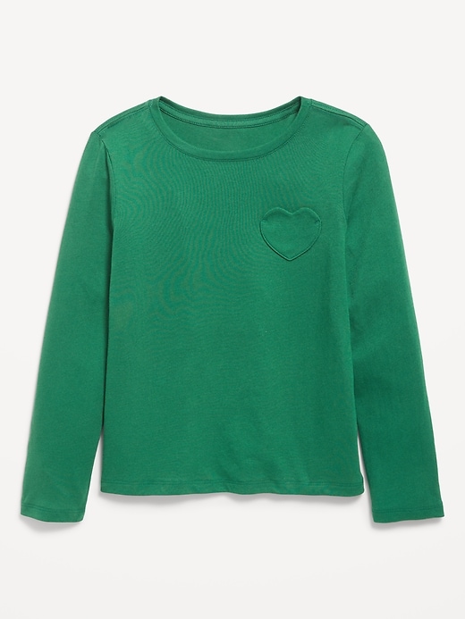 Image number 1 showing, Softest Long-Sleeve Heart-Pocket T-Shirt for Girls