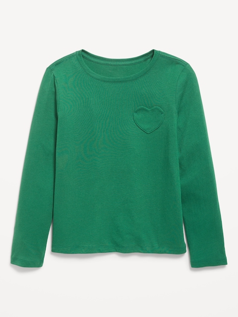 T-shirt ultra-doux à poche en cœur et à manches longues pour Fille - Botanique