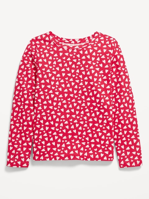 T-shirt ultra-doux à manches longues à imprimé pour Fille - Cœurs Rouges