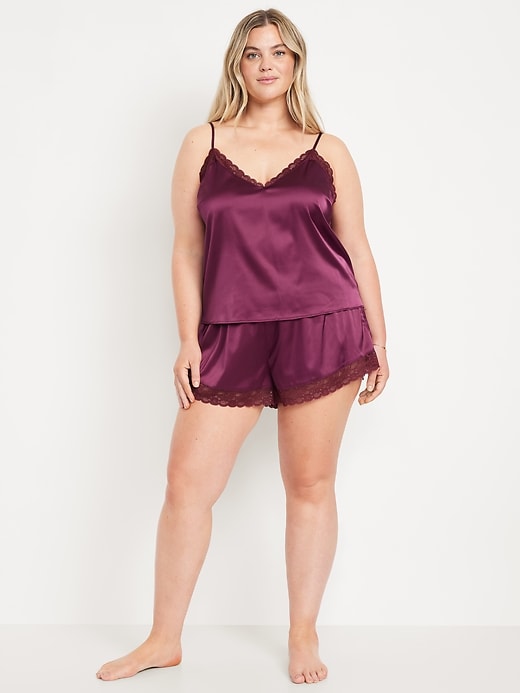 Image number 6 showing, Lace-Trim Satin Pajama Short Set
