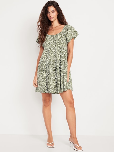 Mini Floral Swing Dress - Green Floral