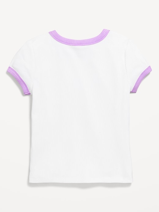 View large product image 2 of 3. Fitted Short-Sleeve Ribbed Graphic Ringer T-Shirt for Girls