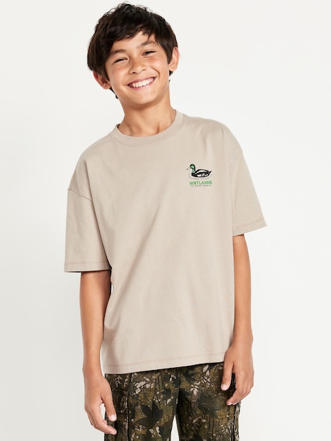 Oversized Short-Sleeve Graphic T-Shirt for Boys - Beige