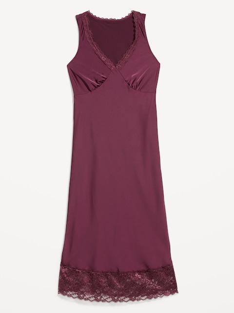 Lace-Trim Satin Midi Dress