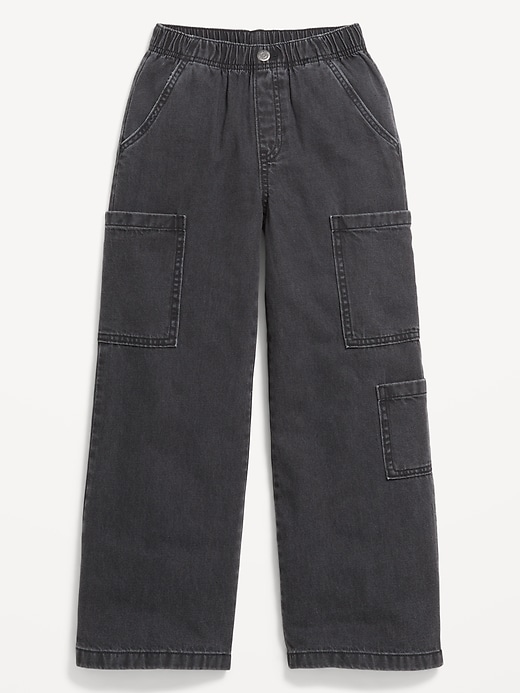 Image number 4 showing, High-Waisted Pull-On Super Wide-Leg Cargo Jeans for Girls