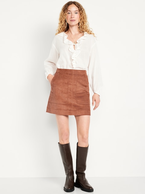 Mini Corduroy Skirt - Saddle