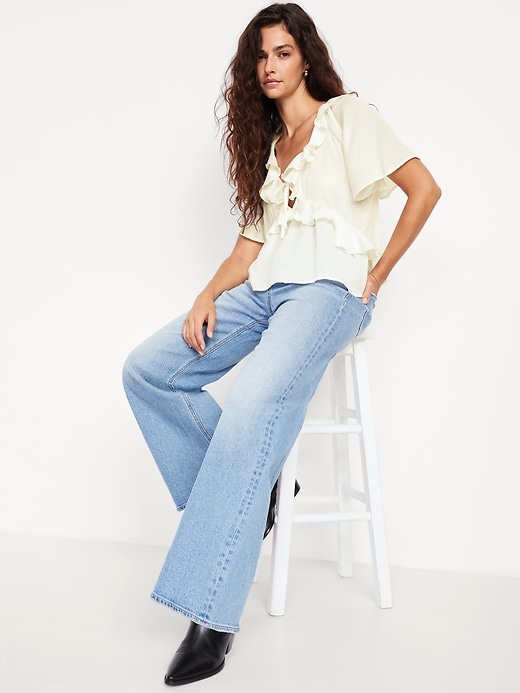 Image number 8 showing, Satin Ruffle Tie-Front Top
