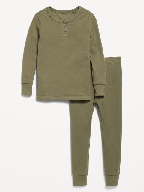 Snug-Fit Ribbed Henley Pajama Set for Toddler & Baby - Stone Wall