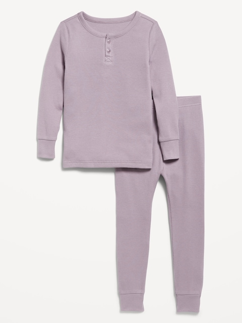 Snug-Fit Ribbed Henley Pajama Set for Toddler & Baby - Azure Stone