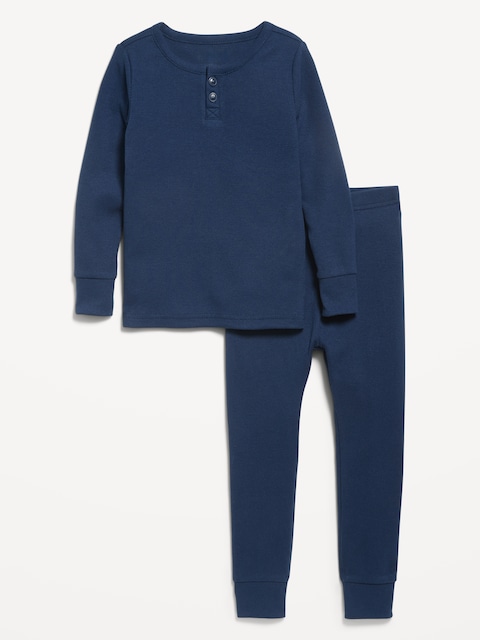 Snug-Fit Ribbed Henley Pajama Set for Toddler & Baby - Obscure Night