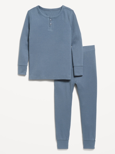 Snug-Fit Ribbed Henley Pajama Set for Toddler & Baby - Wintry Waters