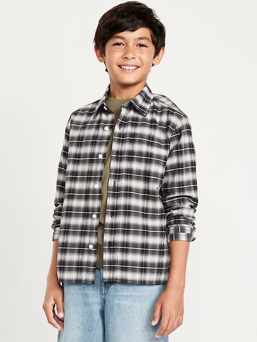 Voir une image plus grande du produit 1 de 3. Chemise à poche et à manches longues en flanelle froissée à motifs pour garçon