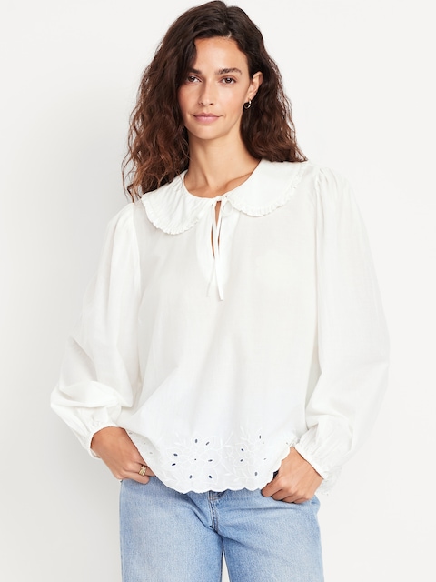 Ruffle-Collar Top - White