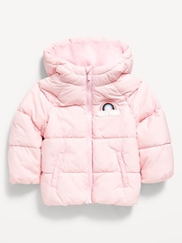 Image number 1 showing, Water-Resistant Embroidered Puffer Jacket for Toddler Girls